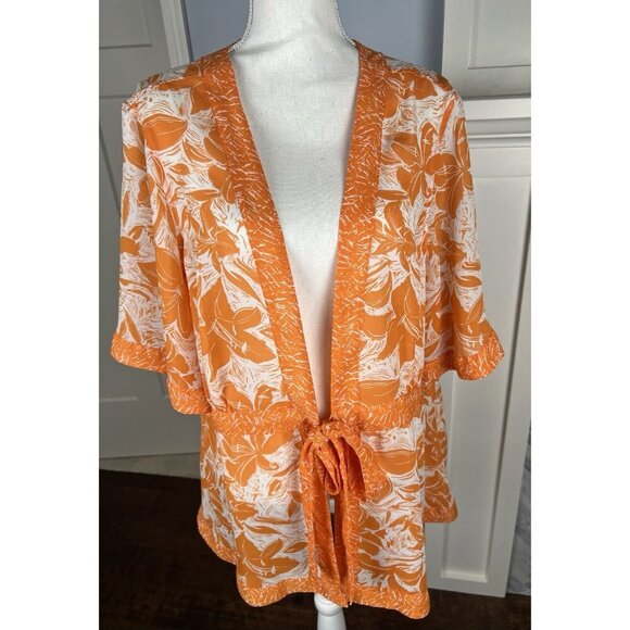 Coldwater Creek Floral Kimono Cardigan SZ 2X Tie Front Boho Coastal Ethereal - Picture 2 of 11